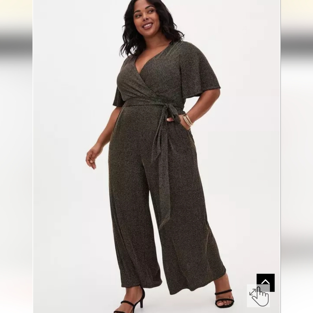 Torrid Shimmer Surplice Jumpsuit Gold Plus Size